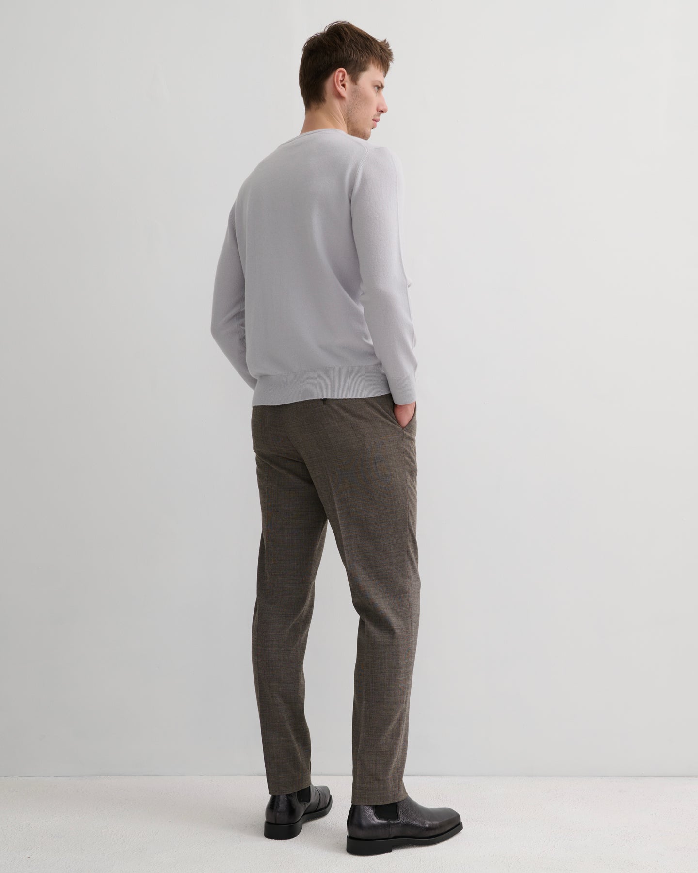 MEN'S CASHMERE CREW NECK PULLOVER - SMOKE