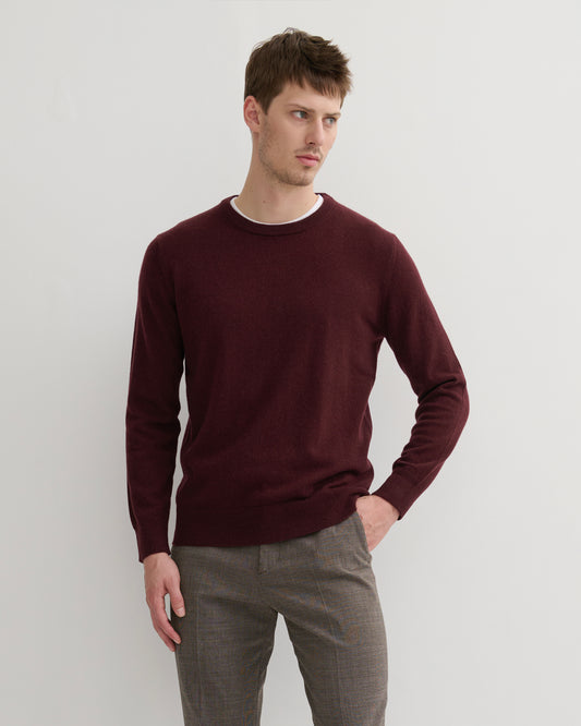 MEN'S CASHMERE CREW NECK PULLOVER - WINE