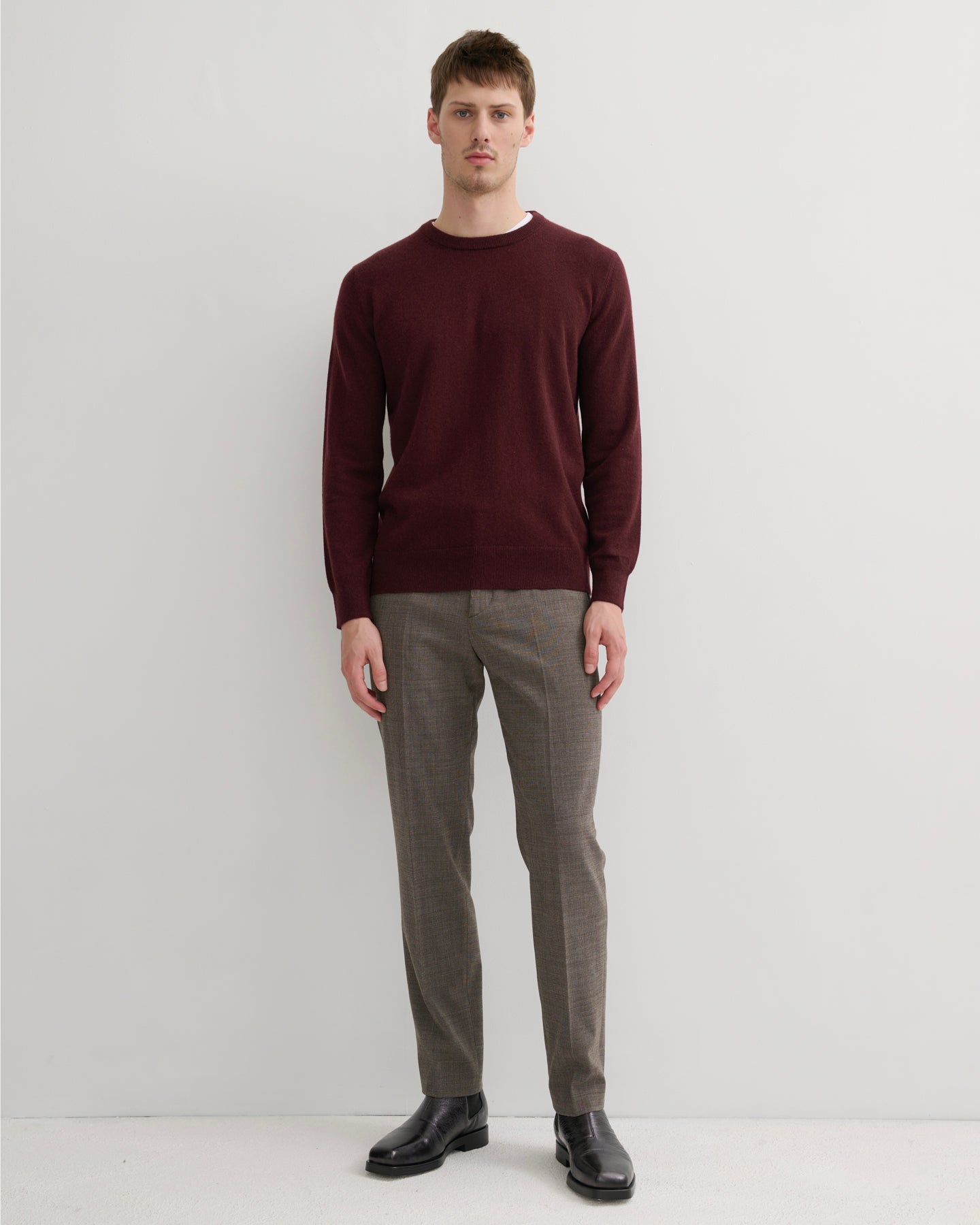 MEN'S CASHMERE CREW NECK PULLOVER - WINE