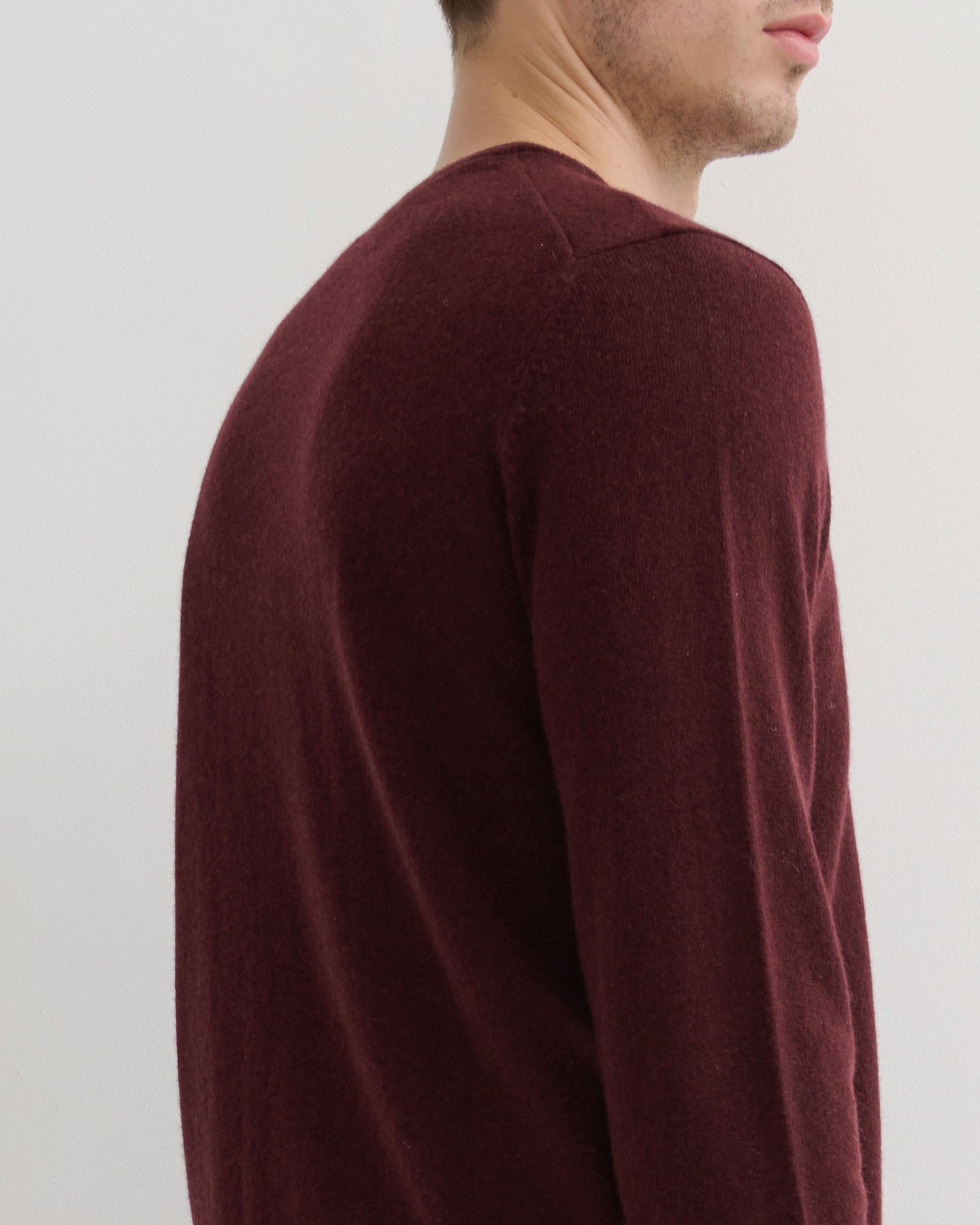MEN'S CASHMERE CREW NECK PULLOVER - WINE