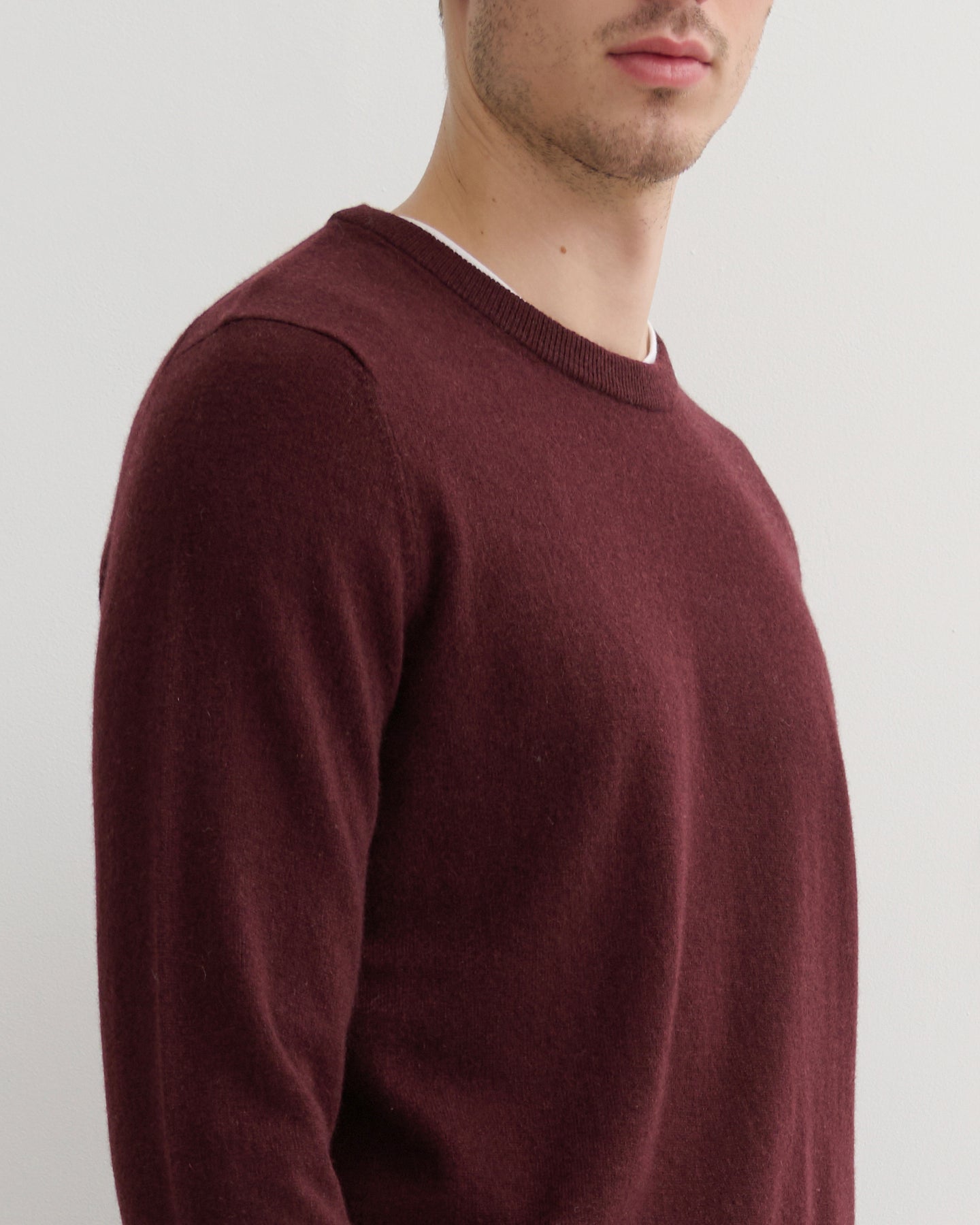 MEN'S CASHMERE CREW NECK PULLOVER - WINE