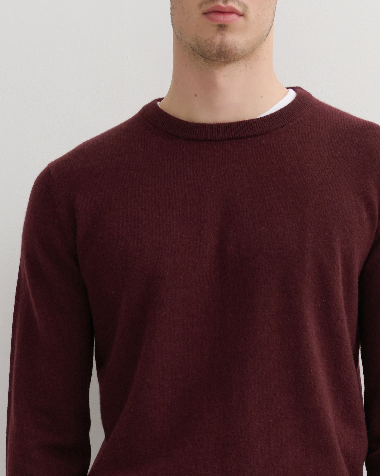 MEN'S CASHMERE CREW NECK PULLOVER - WINE