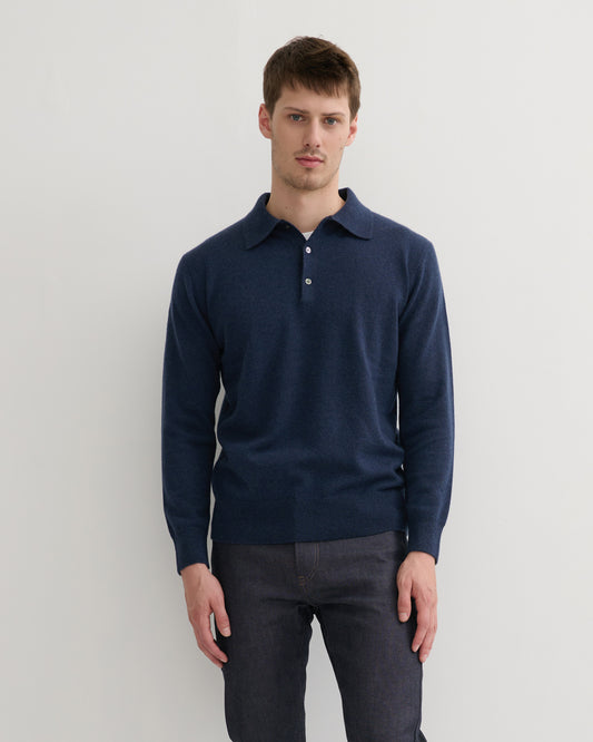 MEN'S CASHMERE POLO STYLE PULLOVER - MIDNIGHT SAPPHIRE
