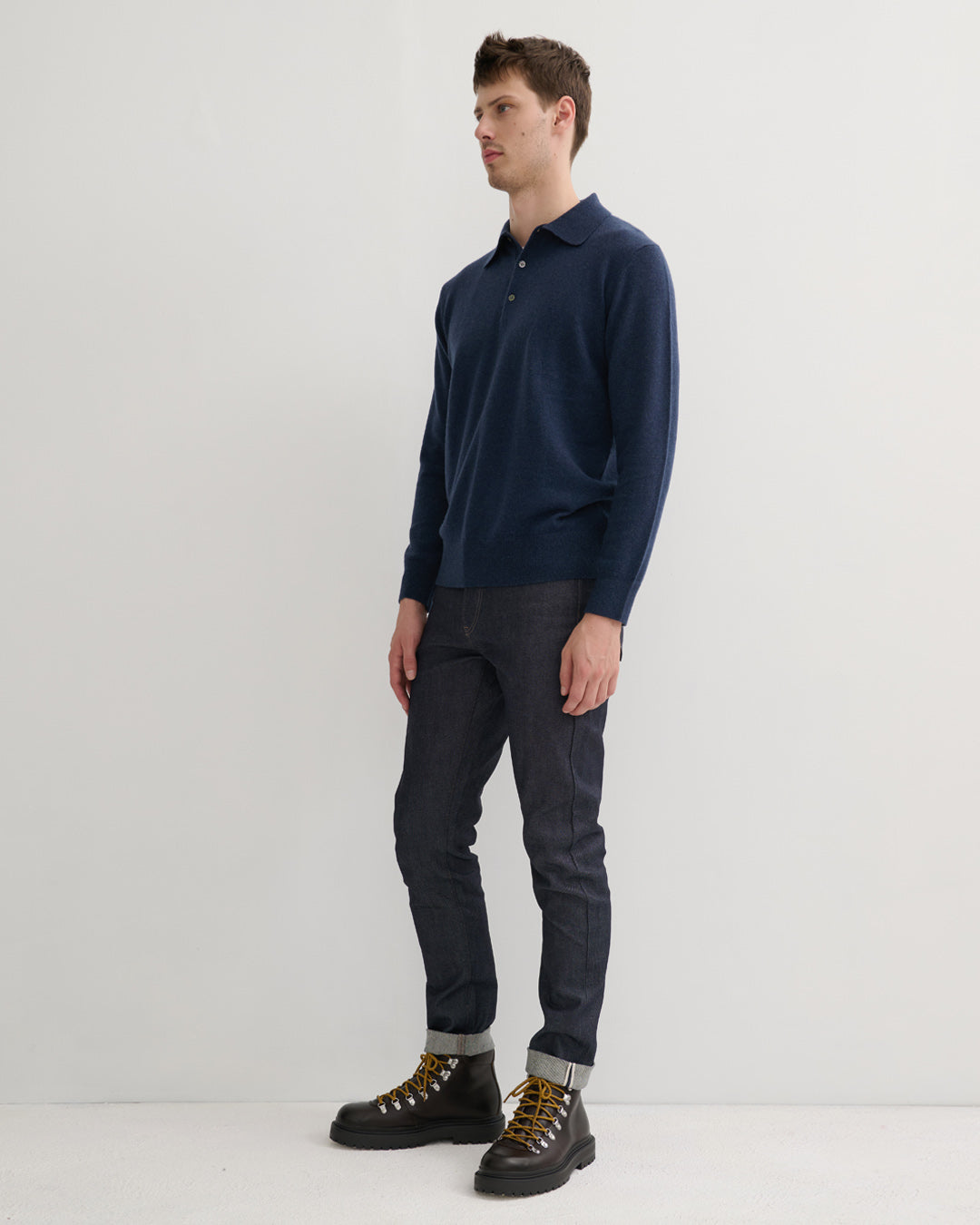 MEN'S CASHMERE POLO STYLE PULLOVER - MIDNIGHT SAPPHIRE