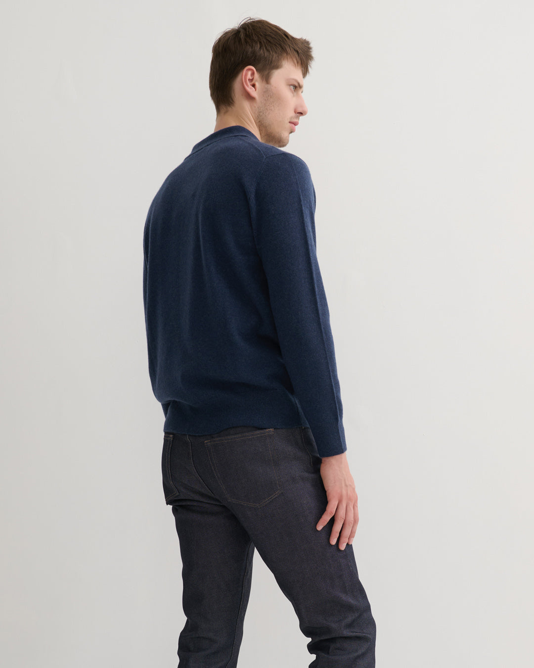 MEN'S CASHMERE POLO STYLE PULLOVER - MIDNIGHT SAPPHIRE
