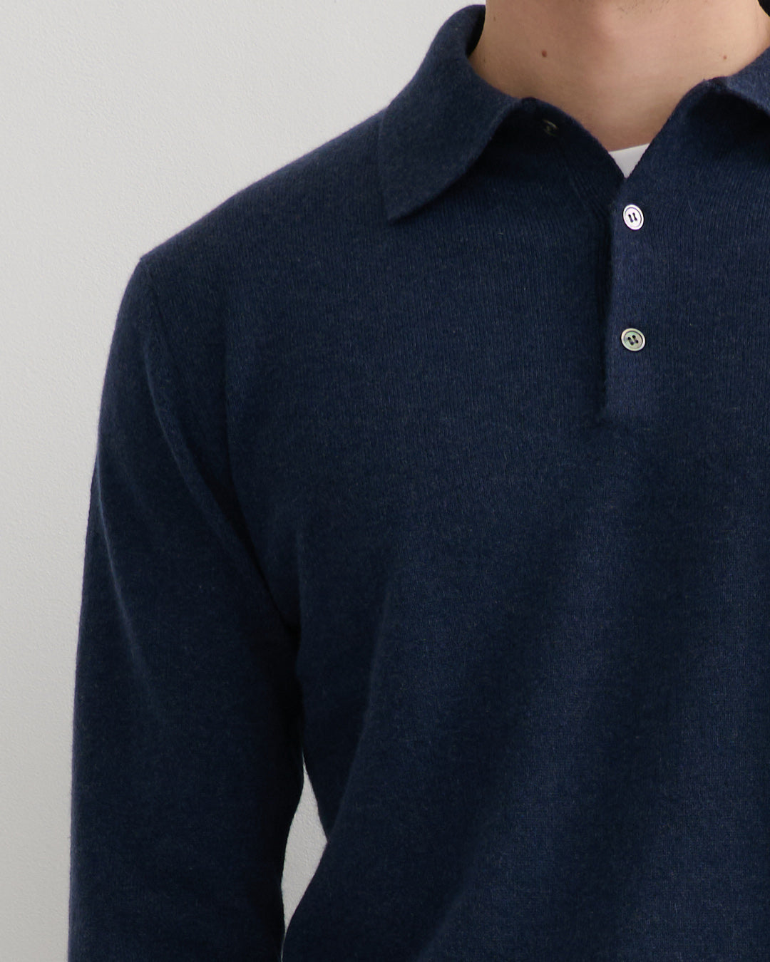 MEN'S CASHMERE POLO STYLE PULLOVER - MIDNIGHT SAPPHIRE