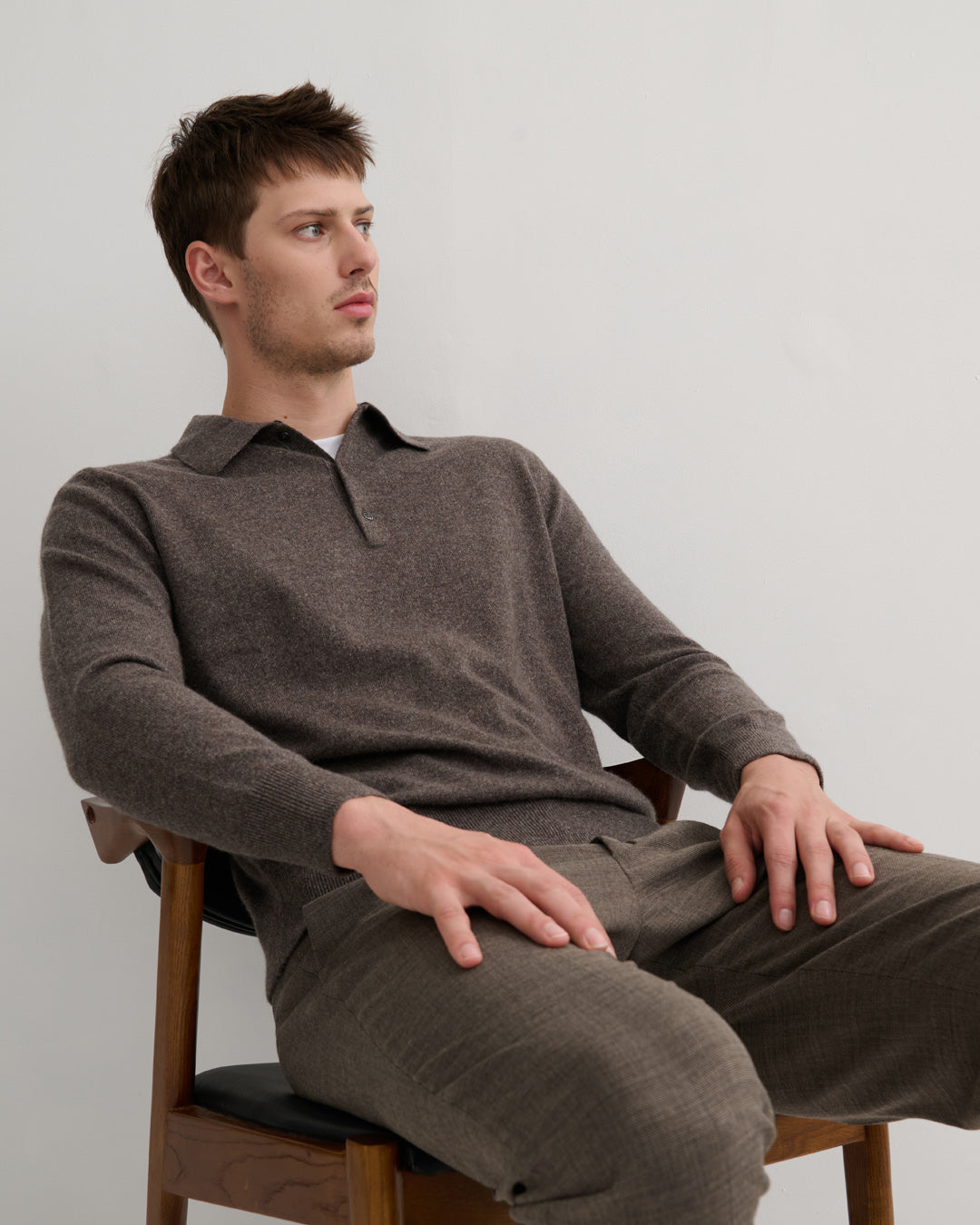 MEN'S CASHMERE POLO STYLE PULLOVER - MINK MARLED