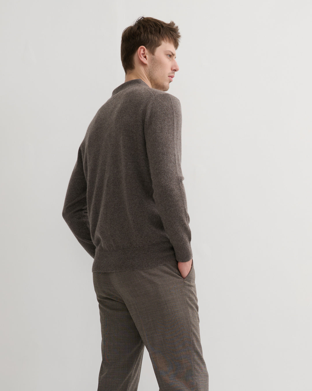 MEN'S CASHMERE POLO STYLE PULLOVER - MINK MARLED