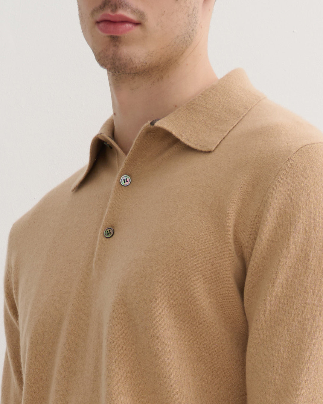 MEN'S CASHMERE POLO STYLE PULLOVER - CAMEL