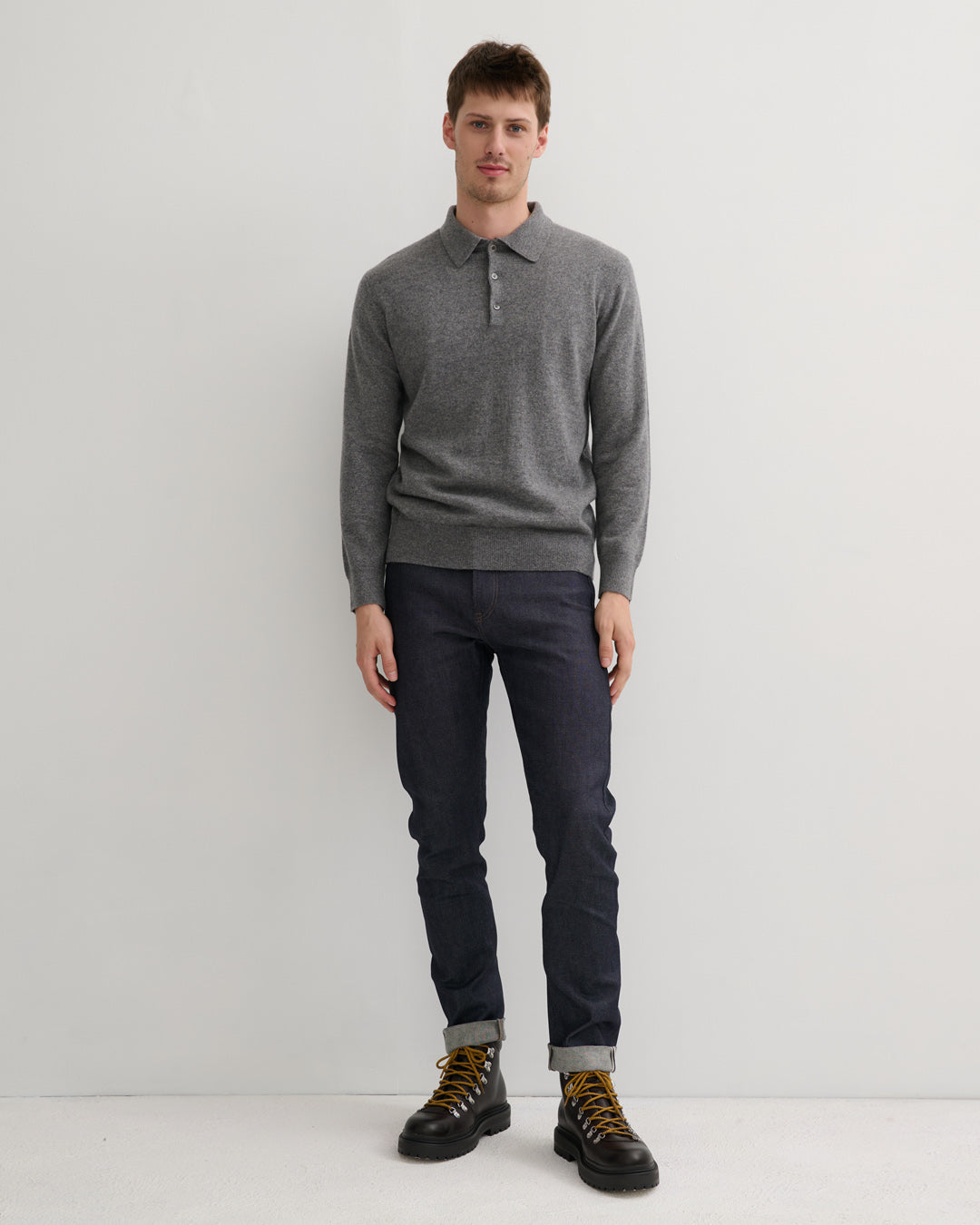 MEN'S CASHMERE POLO STYLE PULLOVER - MID GREY
