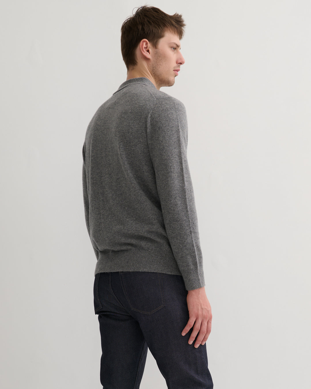 MEN'S CASHMERE POLO STYLE PULLOVER - MID GREY