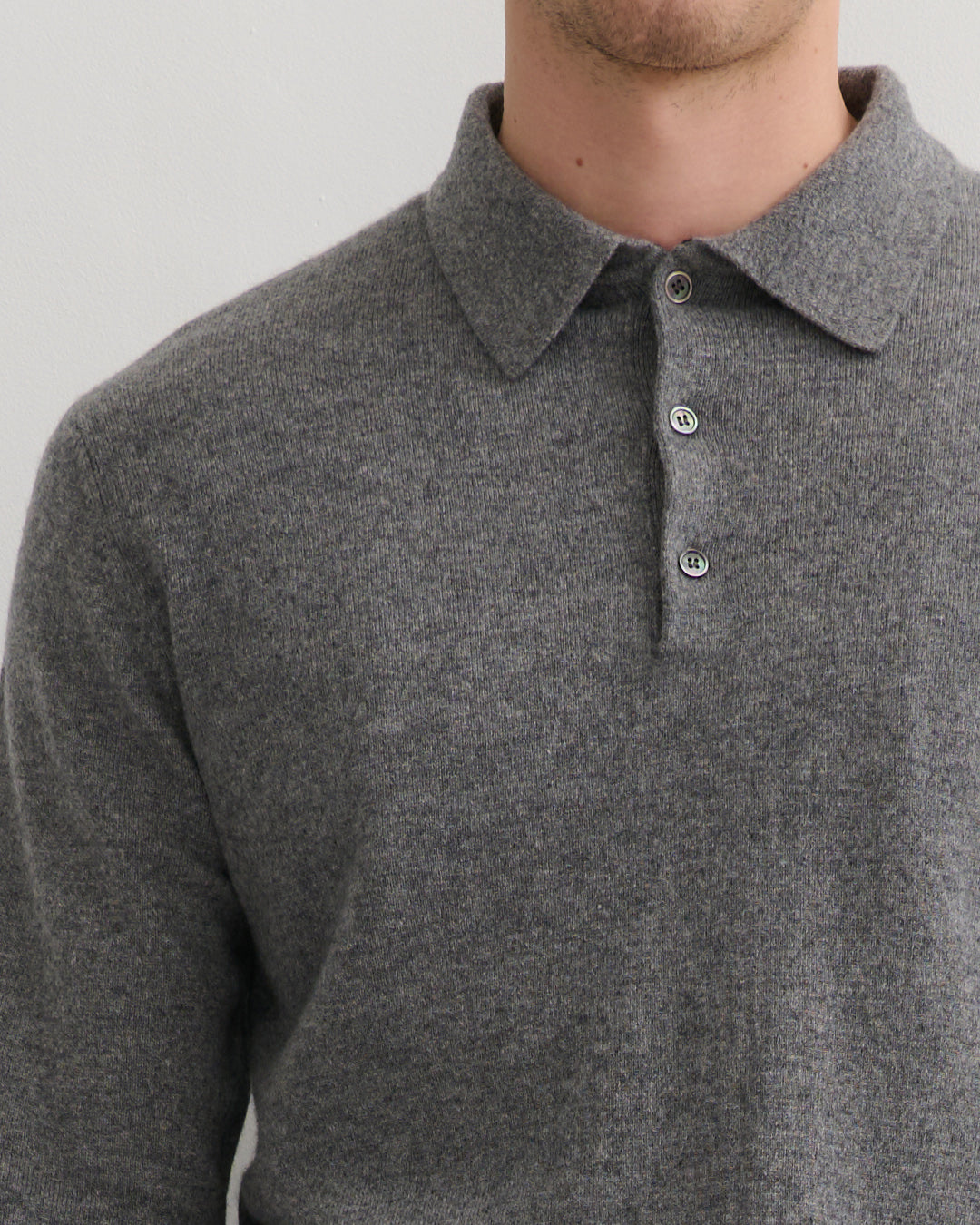 MEN'S CASHMERE POLO STYLE PULLOVER - MID GREY