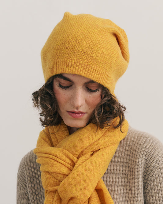 PINAPPLE KNIT CASHMERE BEANIE - MANGO