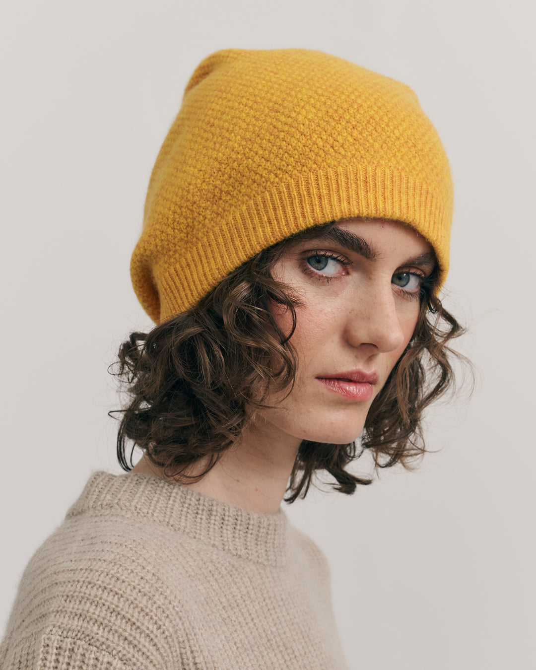 PINAPPLE KNIT CASHMERE BEANIE - MANGO