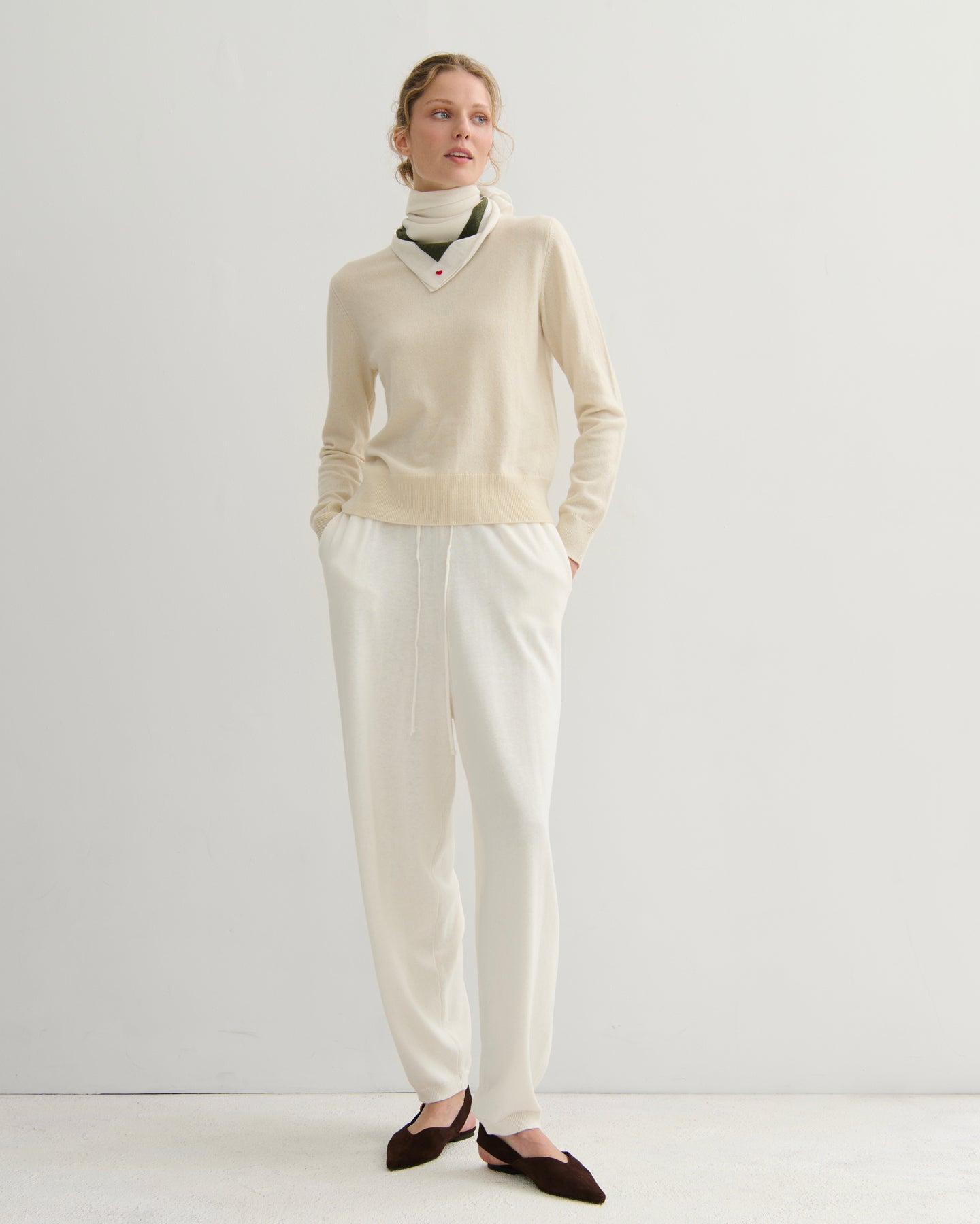 'MY HEART TO YOU' SQUARE SCARF - CREAM/MOSS