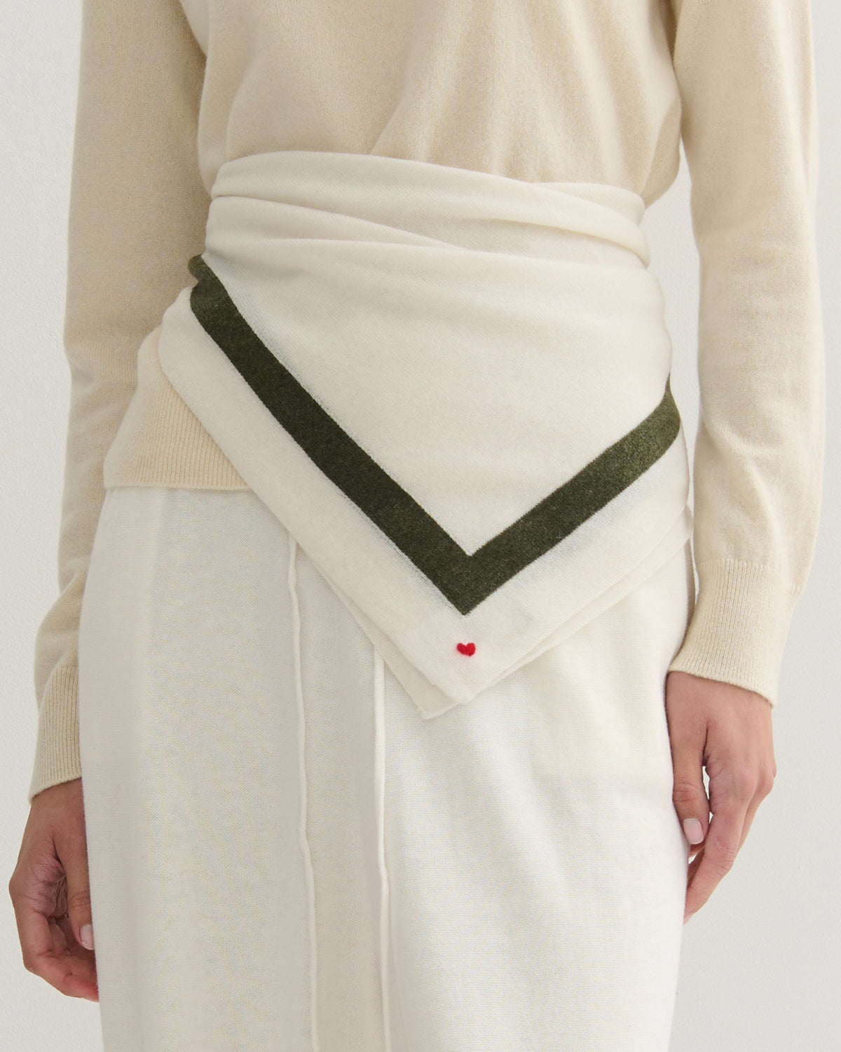 'MY HEART TO YOU' SQUARE SCARF - CREAM/MOSS
