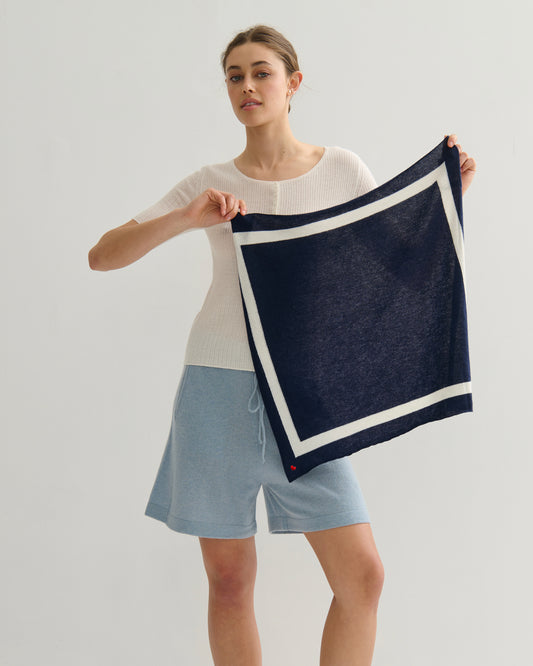 'MY HEART TO YOU' SQUARE SCARF - NAVY/CREAM