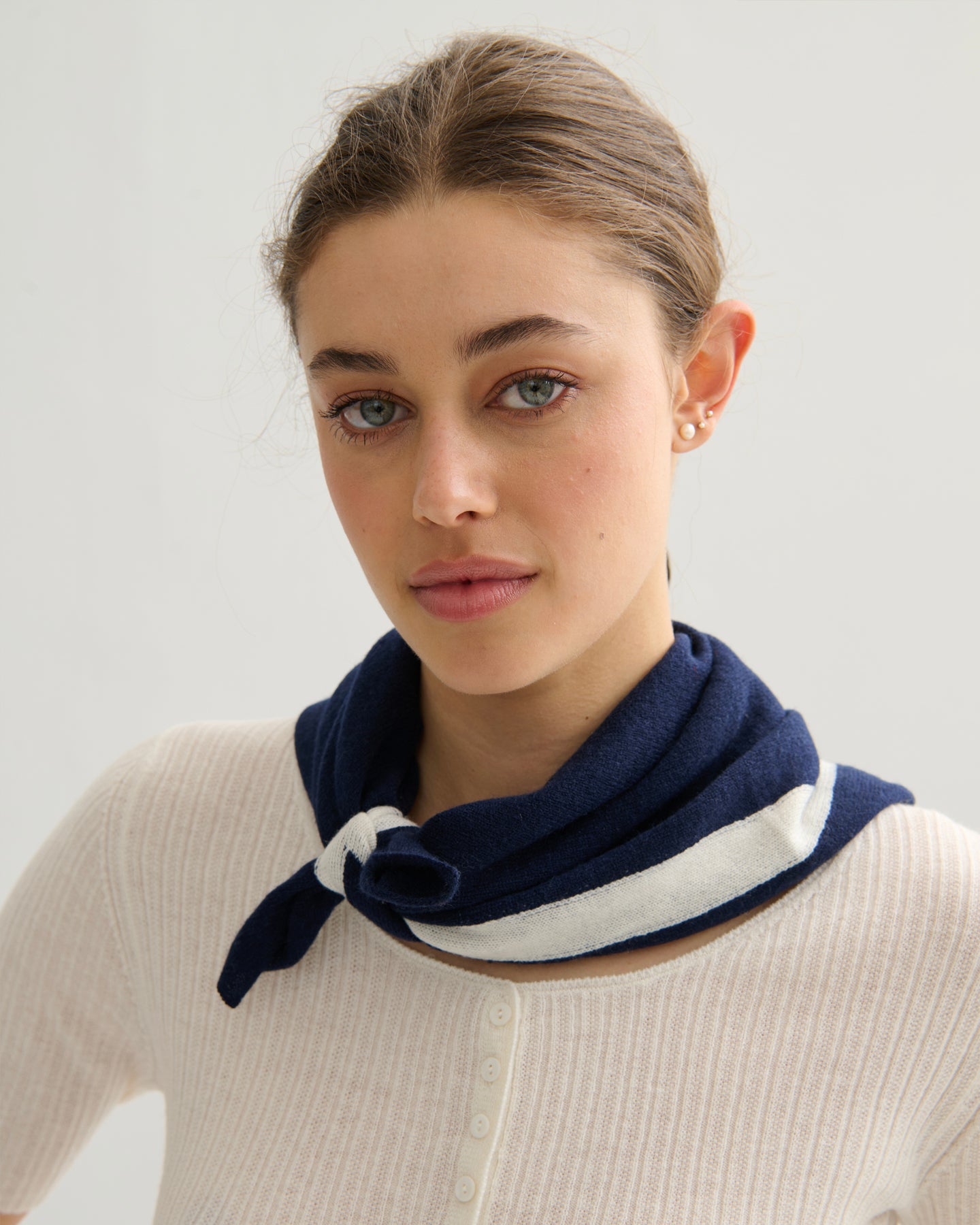 'MY HEART TO YOU' SQUARE SCARF - NAVY/CREAM
