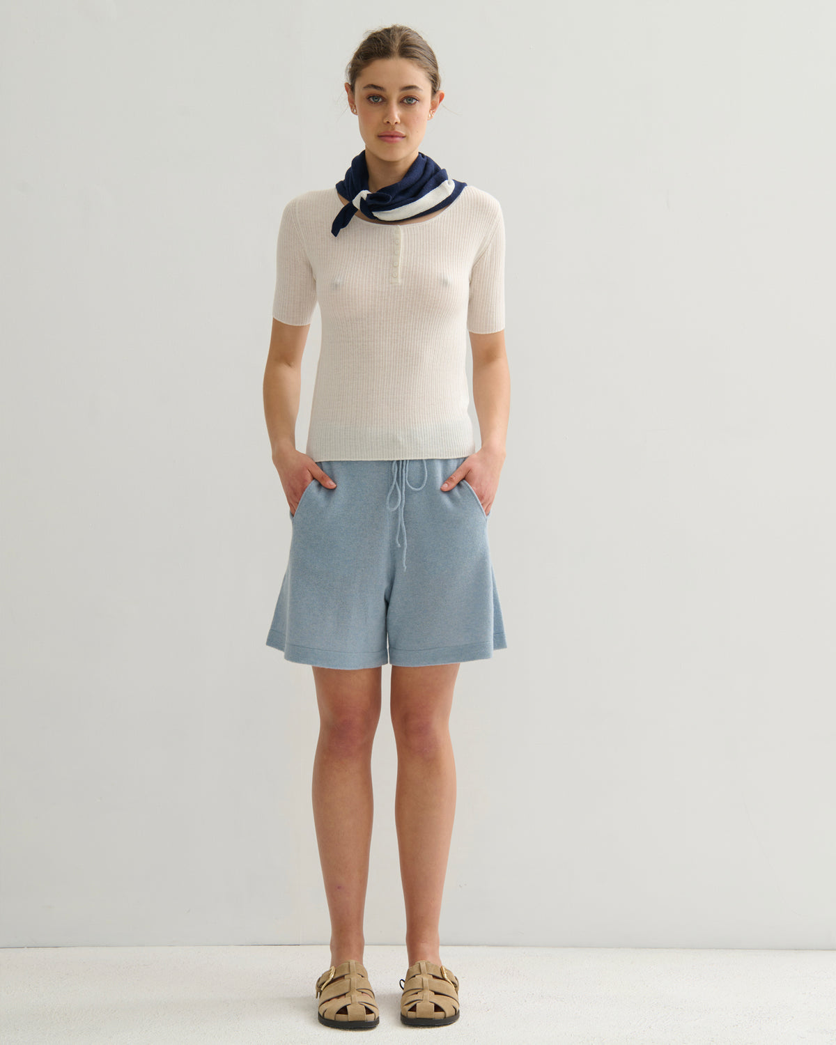 'MY HEART TO YOU' SQUARE SCARF - NAVY/CREAM