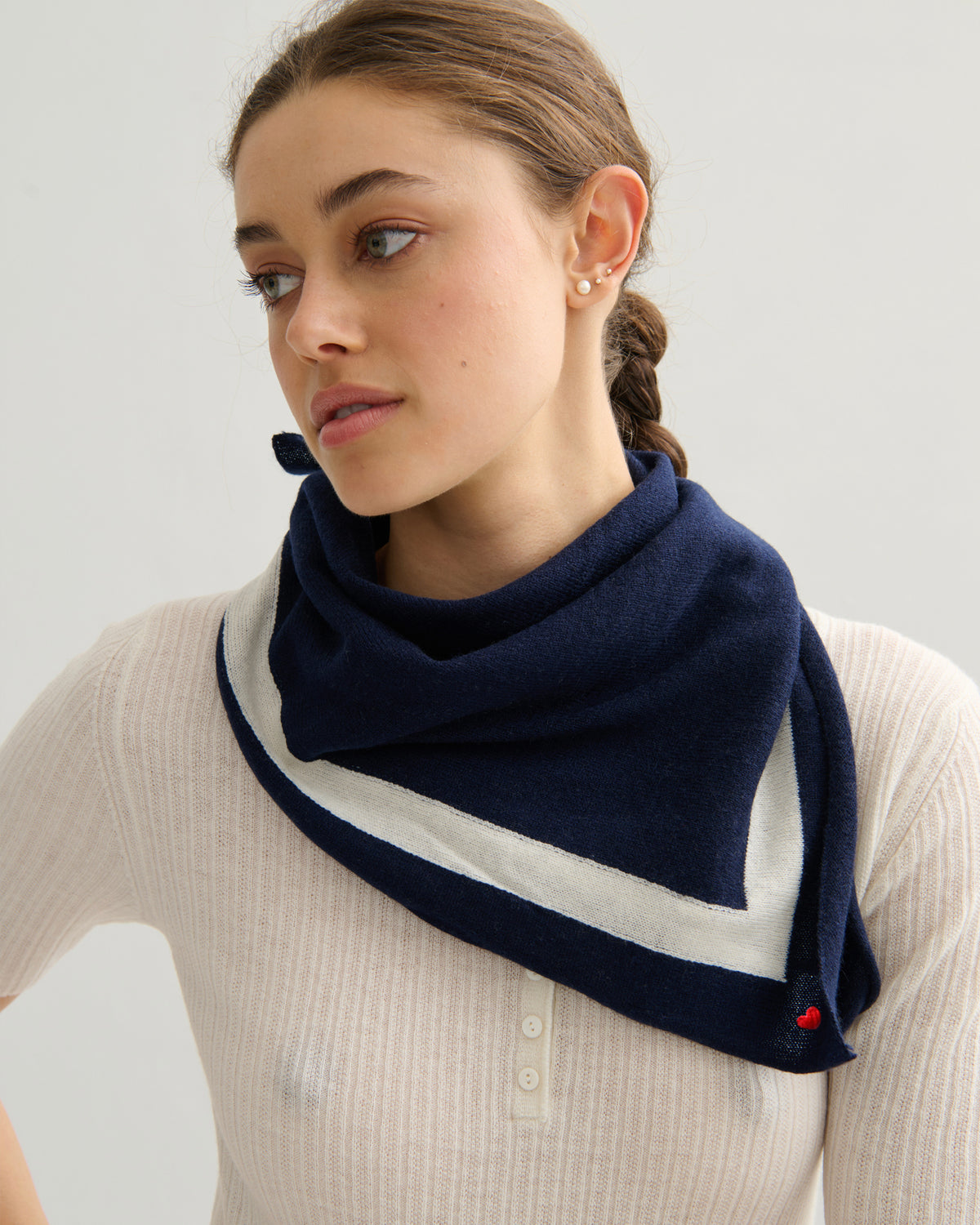 'MY HEART TO YOU' SQUARE SCARF - NAVY/CREAM