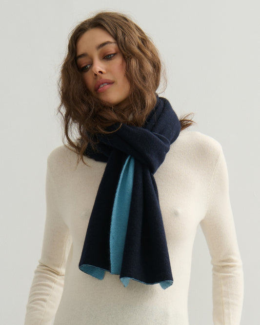 CASHMERE DOUBLE LAYER SCARF - LAKE BLUE