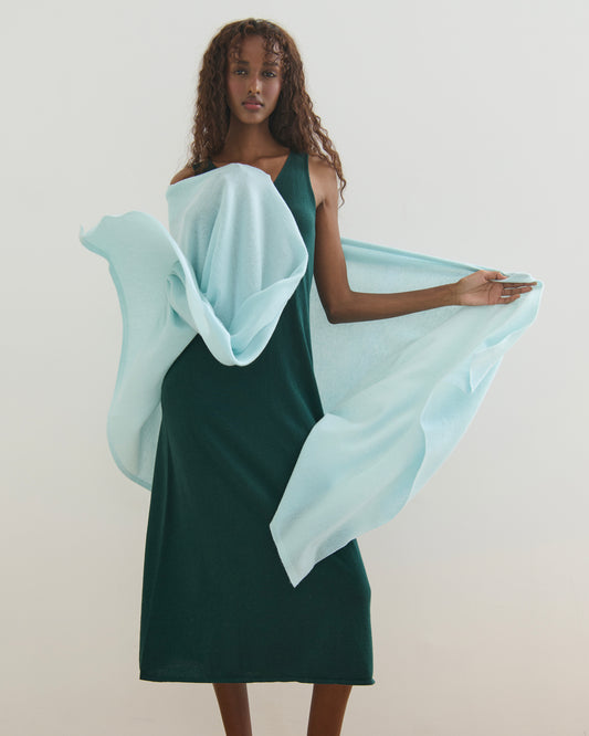 OVERSIZED CASHMERE TRAVEL WRAP - AQUA