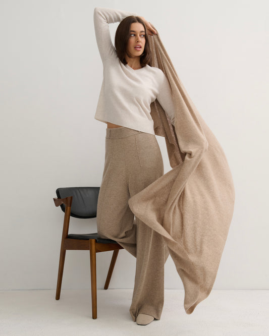 OVERSIZED CASHMERE TRAVEL WRAP - WHEAT