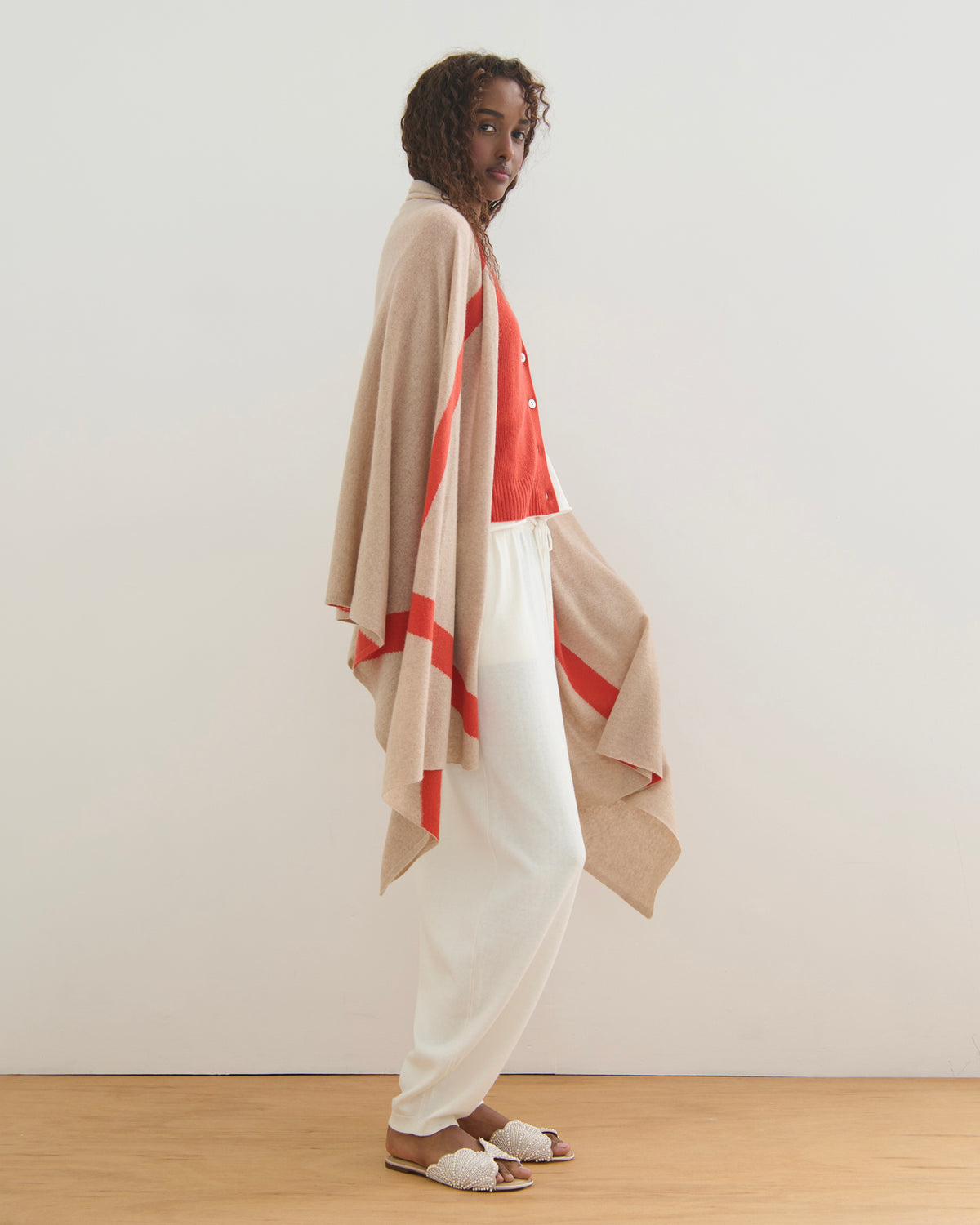 OVERSIZED CASHMERE TRAVEL WRAP STRIPE - GERANIUM