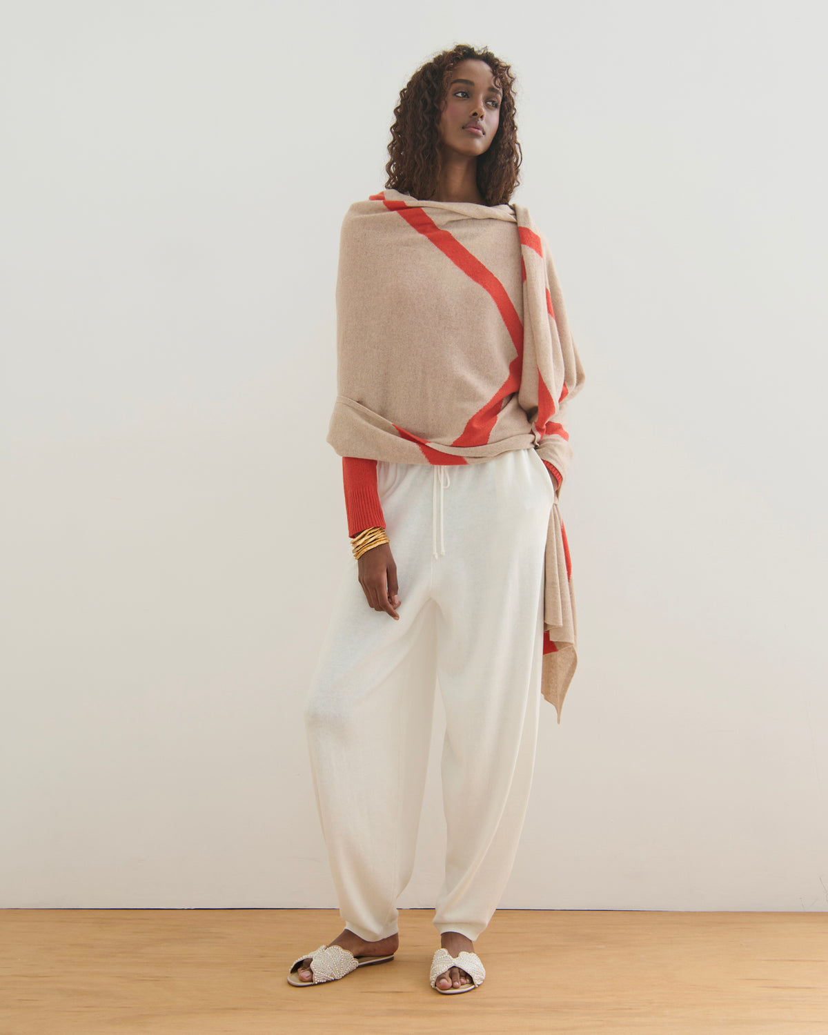 OVERSIZED CASHMERE TRAVEL WRAP STRIPE - GERANIUM