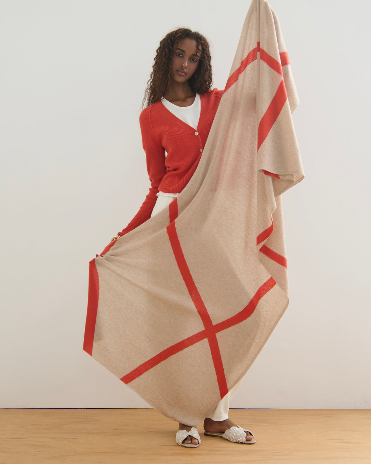 OVERSIZED CASHMERE TRAVEL WRAP STRIPE - GERANIUM