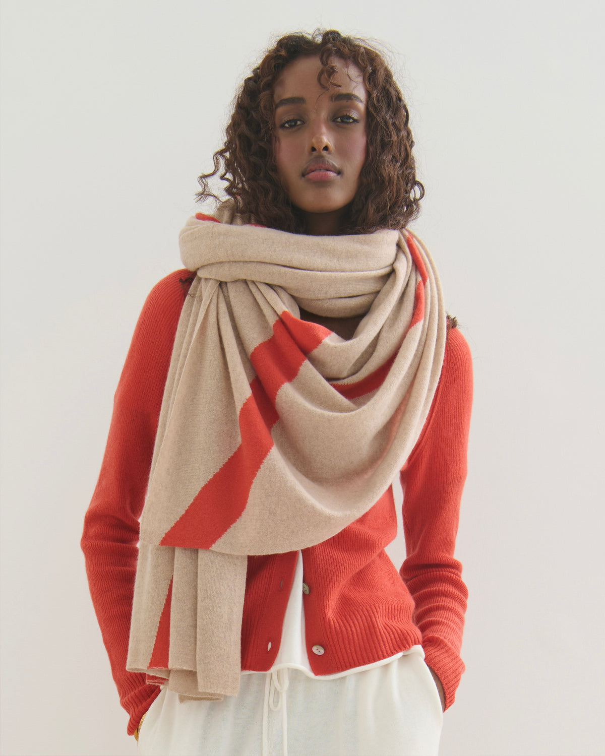 OVERSIZED CASHMERE TRAVEL WRAP STRIPE - GERANIUM