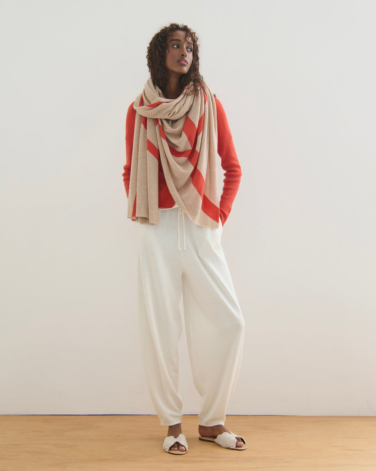 OVERSIZED CASHMERE TRAVEL WRAP STRIPE - GERANIUM