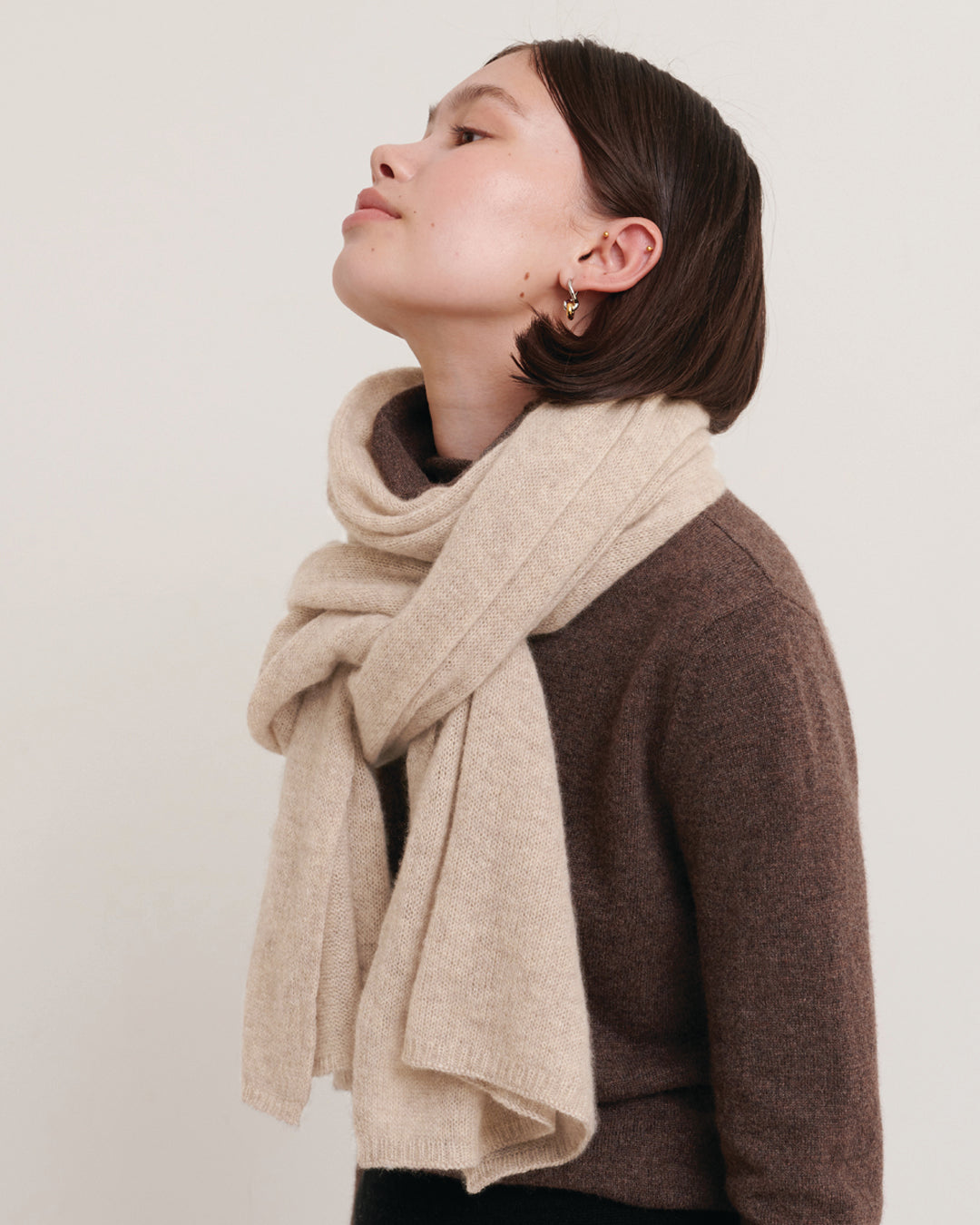 CASHMERE SCARF SHAWL IN ONE - BEIGE RAW