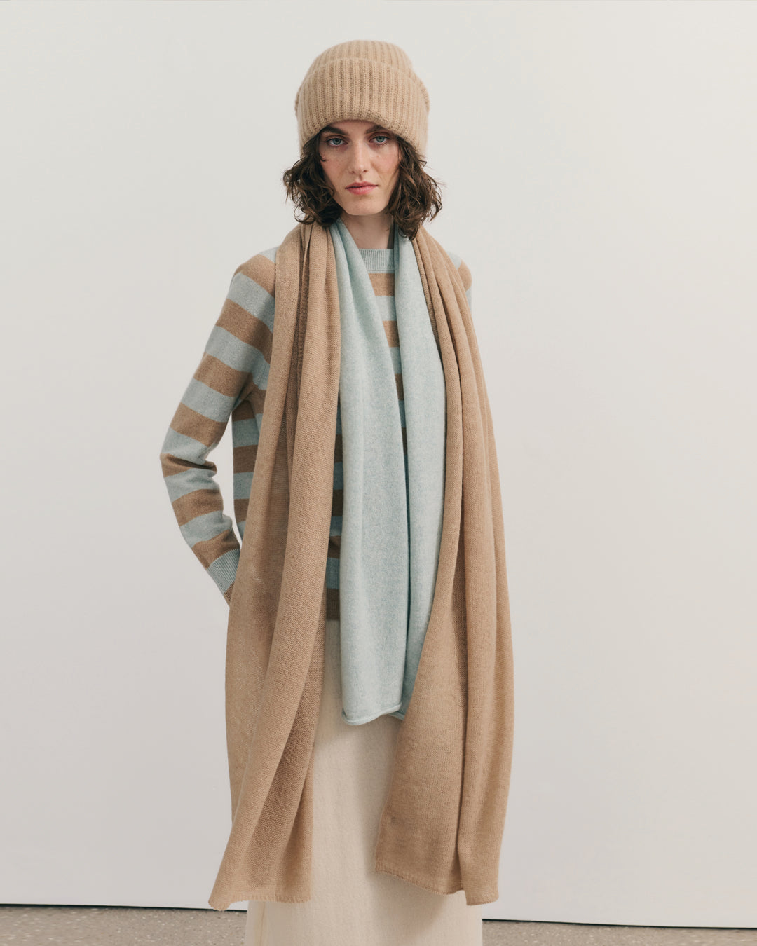 CASHMERE SCARF SHAWL IN ONE - CAMEL