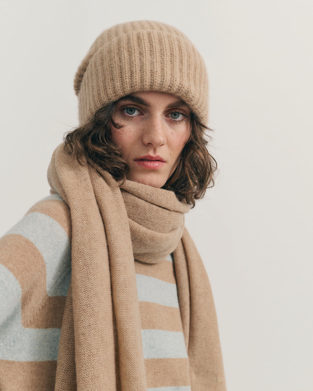 CASHMERE SCARF SHAWL IN ONE - CAMEL