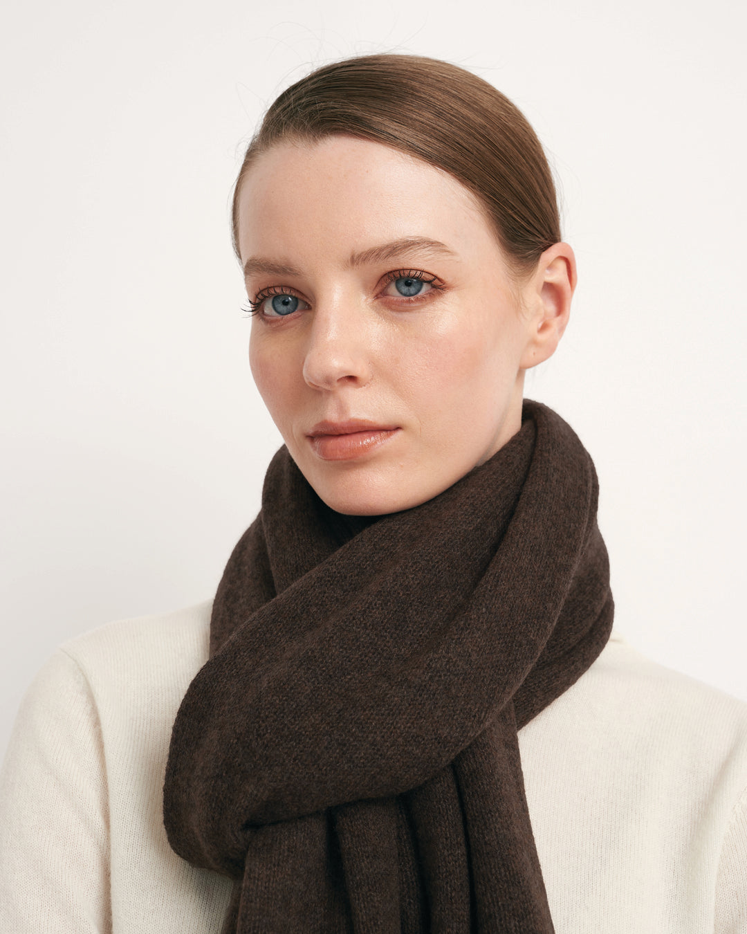 CASHMERE SCARF SHAWL IN ONE - CHOCOLATE
