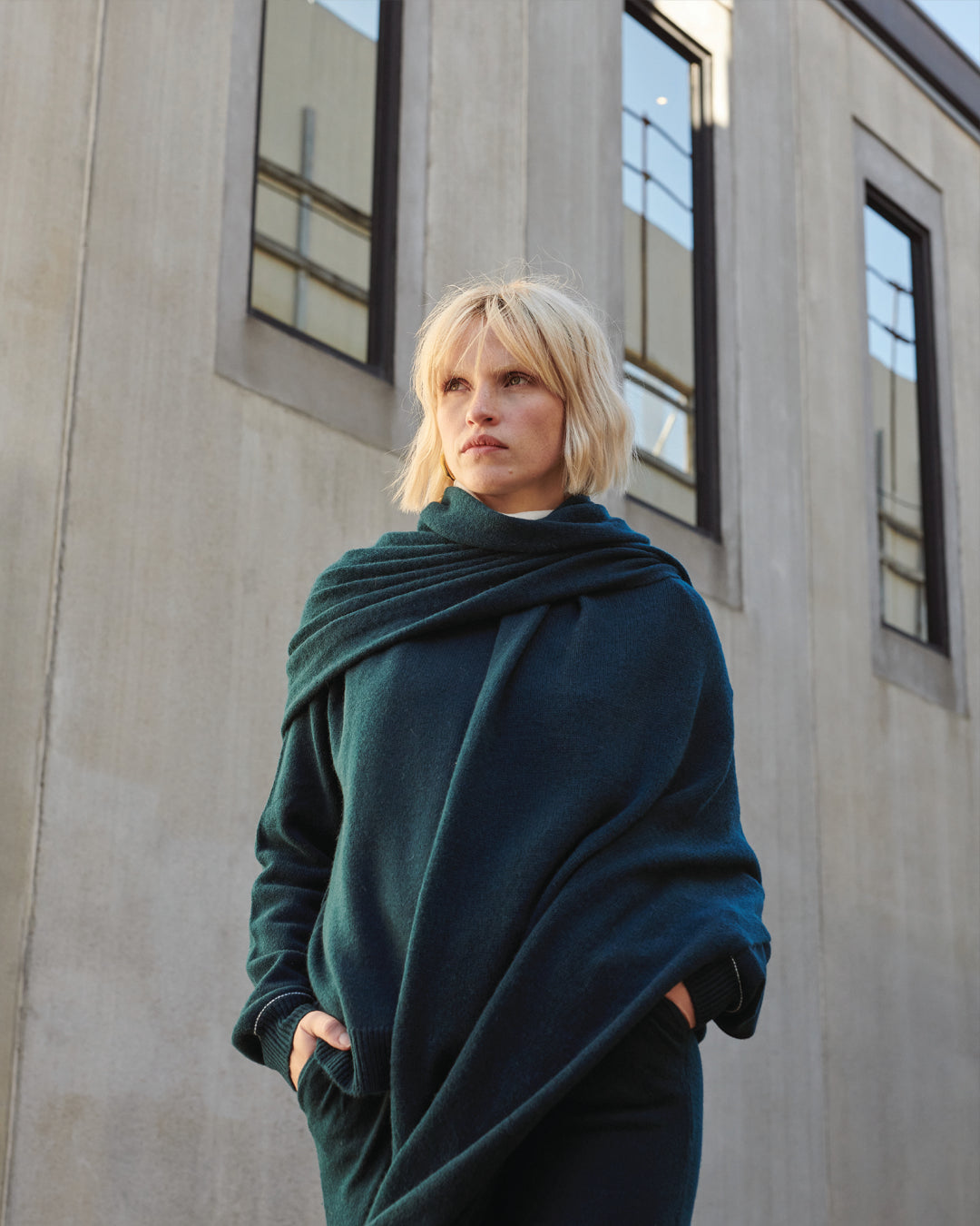 CASHMERE SCARF SHAWL IN ONE - DARK TEAL