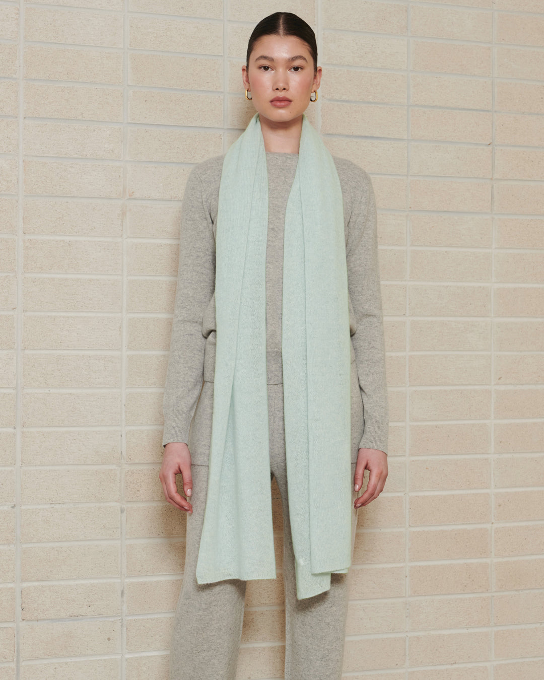 CASHMERE SCARF SHAWL IN ONE - MINT MARLED