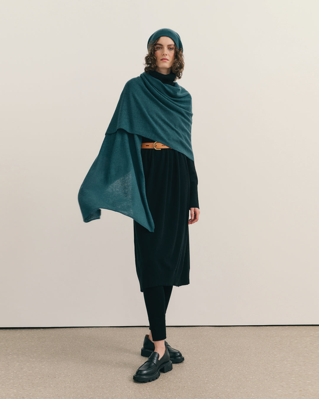 CASHMERE SCARF SHAWL IN ONE - OPAL BLUE