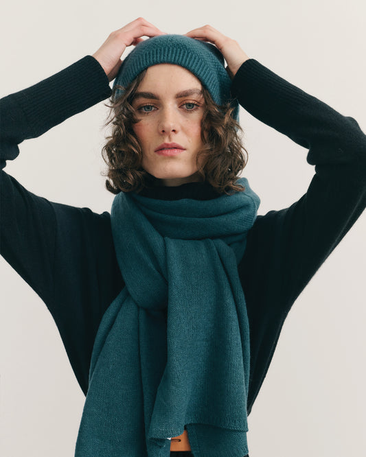 CASHMERE SCARF SHAWL IN ONE - OPAL BLUE
