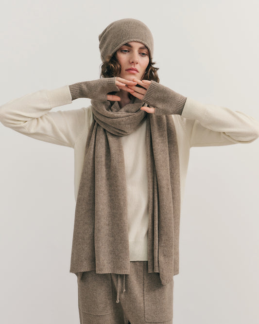 CASHMERE SCARF SHAWL IN ONE - SHIITAKE