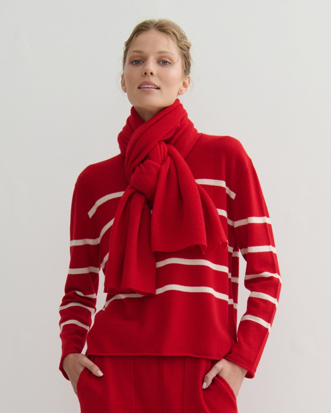 CASHMERE SCARF SHAWL IN ONE - SCARLET RED