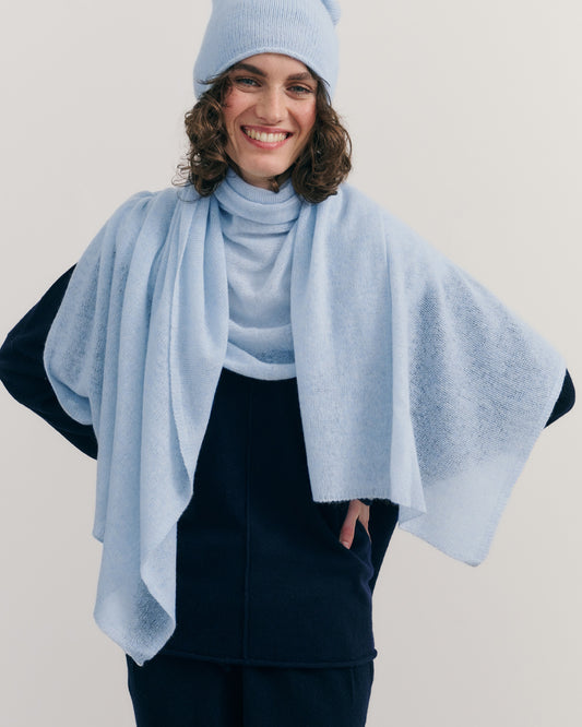CASHMERE SCARF SHAWL IN ONE - CRYSTAL BLUE