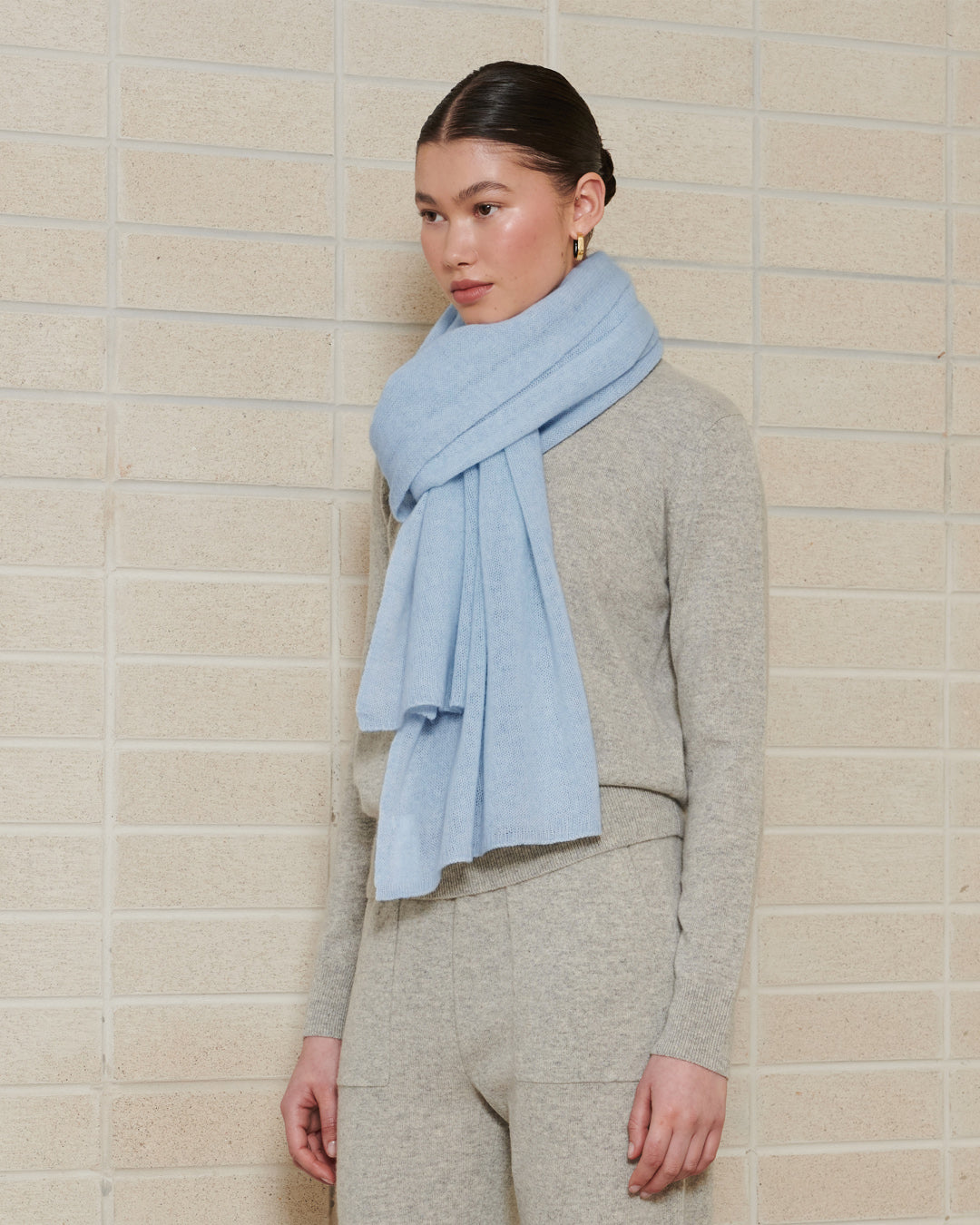 CASHMERE SCARF SHAWL IN ONE - CRYSTAL BLUE