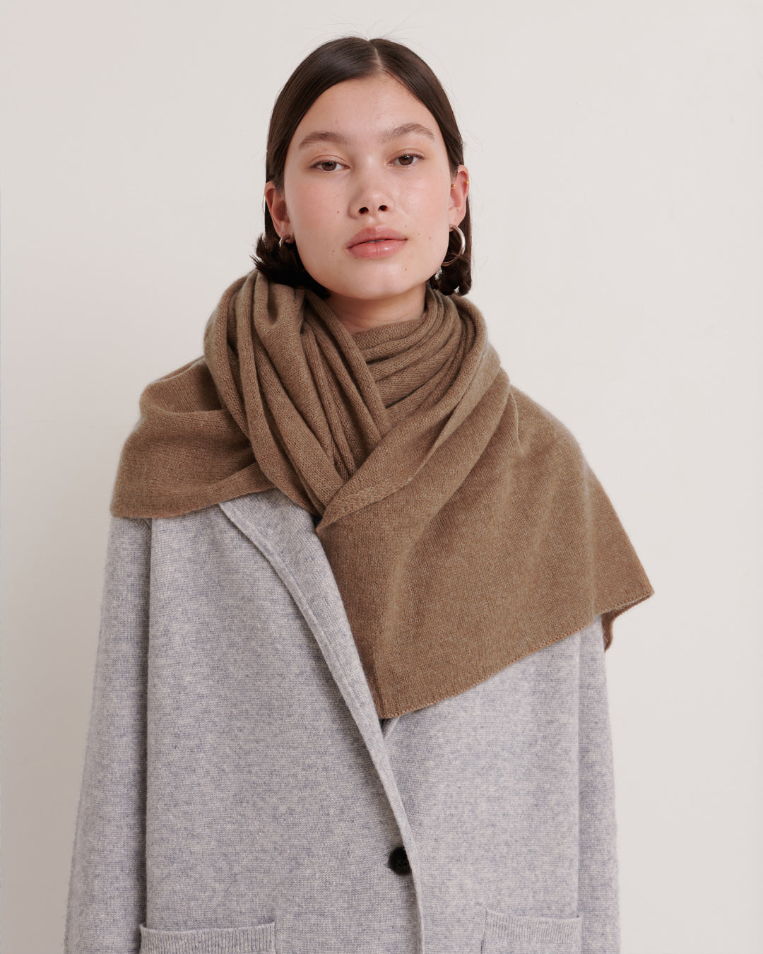 CASHMERE SCARF SHAWL IN ONE - WHISKY