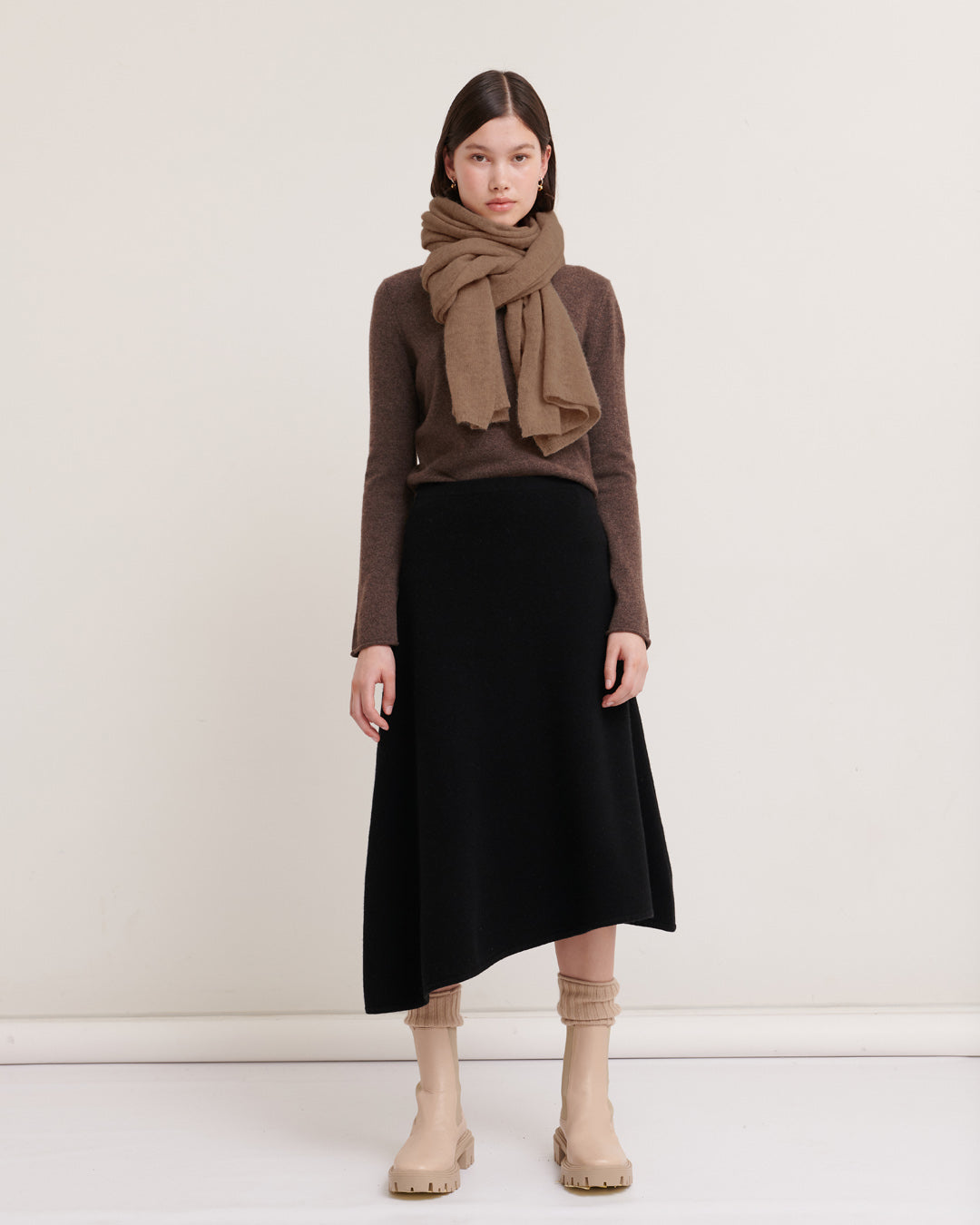 CASHMERE SCARF SHAWL IN ONE - WHISKY