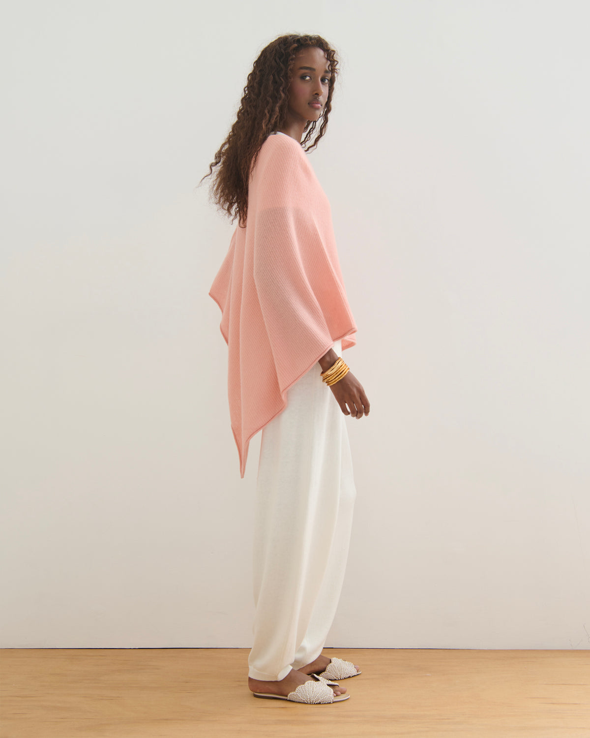 LIKE A BREEZE CASHMERE UTILITY PONCHO - PEACH