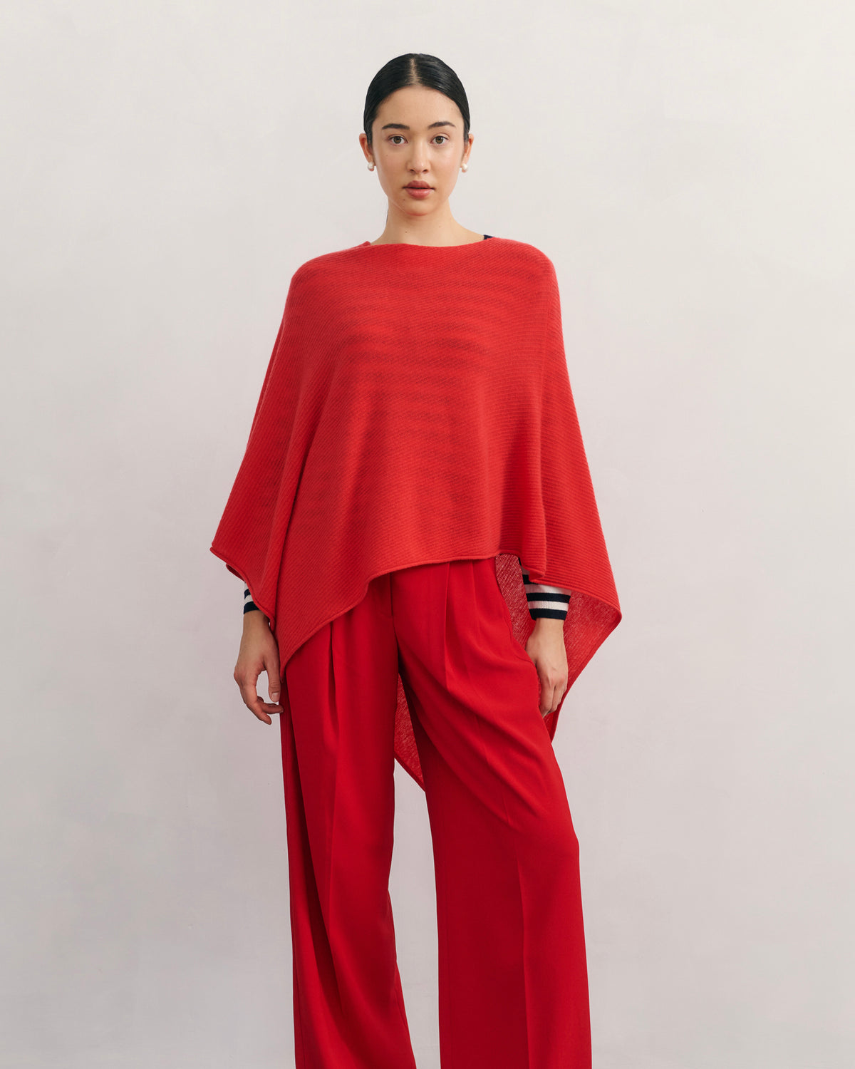 LIKE A BREEZE CASHMERE UTILITY PONCHO - POPPY RED