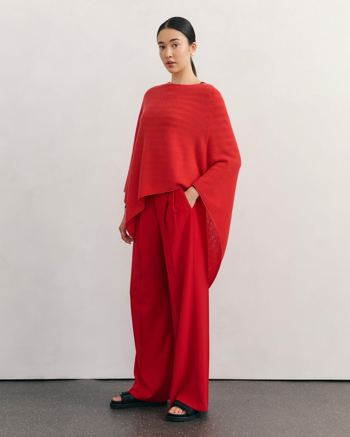 LIKE A BREEZE CASHMERE UTILITY PONCHO - POPPY RED