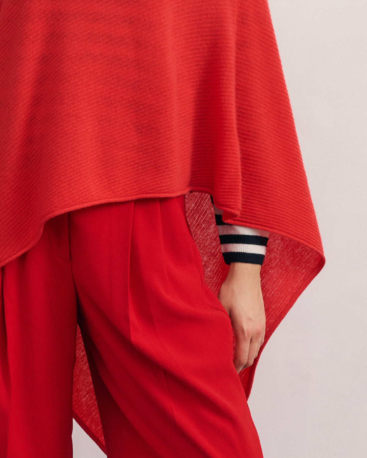 LIKE A BREEZE CASHMERE UTILITY PONCHO - POPPY RED